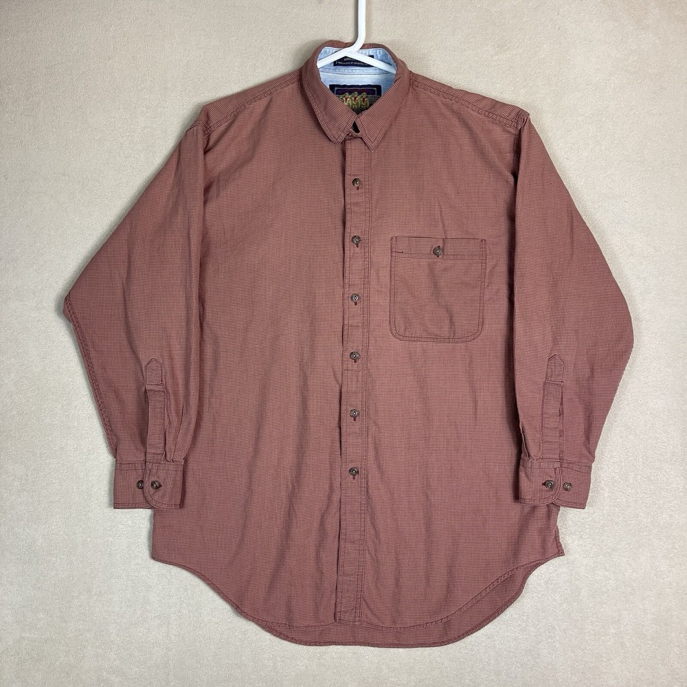 Chaps Ralph Lauren Shirt Mens 16.5 32-33 Red Houndstooth Cotton Button Down USA